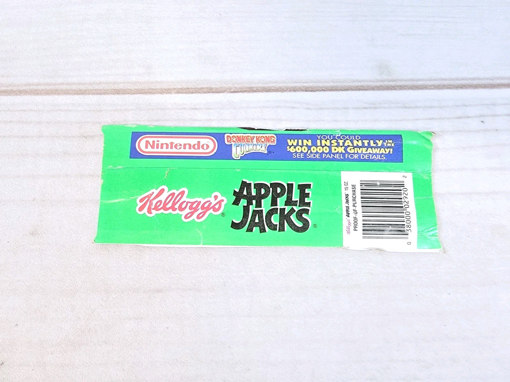 1994 Apple Jacks Kellogg Promo Donkey Kong Country Super Nintendo SNES Box Tab